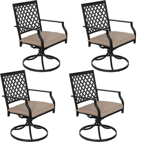 Miniatura 9 de PHI VILLA Juego de 2 sillas de comedor giratorias para exteriores, muebles de patio, mecedoras con cojín, soporta 300 libras para jardín y patio