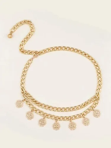 Miniatura 3 de OuluJade Cinturón de cadena con dije de sol para mujer, Cobre, Sun Charm