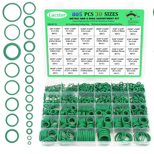 Lucstar 805 piezas de junta tórica de goma para aire acondicionado de automóvil, juego surtido de 30 tamaños de juntas tóricas, juego de arandelas y