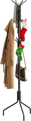 Perchero independiente para colgar abrigos y sombreros, de metal, 18.3 pulgadas de largo x 18.3 pulgadas de ancho x 71.5 pulgadas de alto, negro