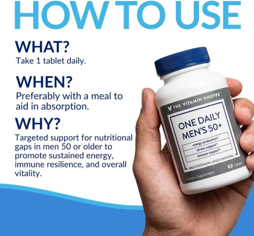 Miniatura 5 de The Vitamin Shoppe Brand One Daily - Multivitamínico multimineral para hombres con magnesio, zinc, calcio y más, estrés energético y apoyo