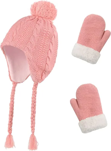 Miniatura 38 de Conjunto de guantes y gorro de invierno para niños, gorro de forro polar cálido, gorro de punto y guantes para niños y niñas