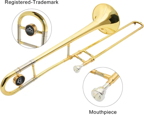 Miniatura 3 de EASTROCK Trombón tenor de deslizamiento Bb de latón Instrumento musical con estuche duro, boquilla, guantes, paño de limpieza para estudiantes
