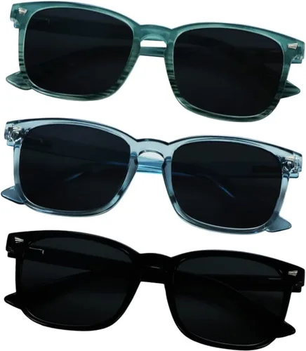 Miniatura 13 de YEIN 3 Pack Sunglasses for Men and Women, UV Protection Outdoor Glasses Vintage Square Full Frame Muse_clear azul+gris claro+champán