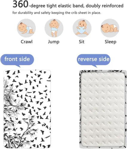 Miniatura 5 de Sábanas bajeras ajustables para cuna de color blanco y negro, sábanas portátiles para cuna, suaves y elásticas, ideal para habitación de niños