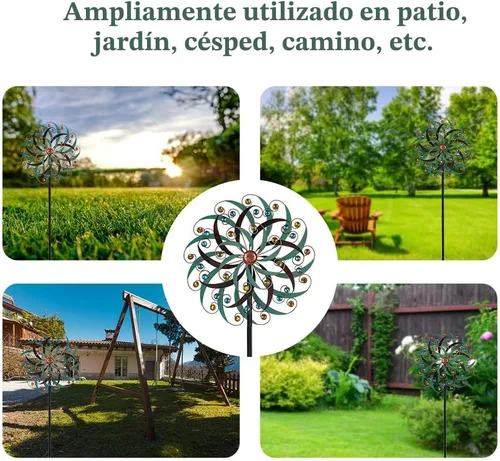 Miniatura 4 de VEWOGARDEN - Molinillo de viento grande de 20" de diámetro, escultura de viento giratoria de metal para exteriores - Arte de jardín, captadores