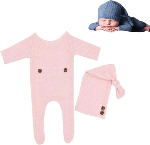 Moda recién nacido niños niñas bebé sesión de fotos accesorios trajes ganchillo ropa sombrero de cola larga pantalones accesorios de fotografía Rosa