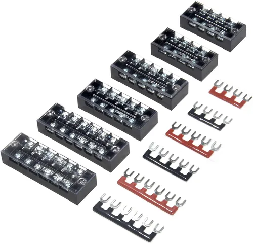 Miniatura 8 de 8 piezas (4 conjuntos) Bloques de tira de terminal de tornillo de doble hilera de 8 posiciones 600V 25A con cubierta + tira de barrera de terminales