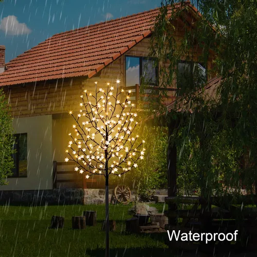 Miniatura 6 de FUCHSUN - Luz solar de árbol de cerezo de 6 pies, 200 luces LED iluminadas para árbol de jardín al aire libre, luces de camino para patio, boda