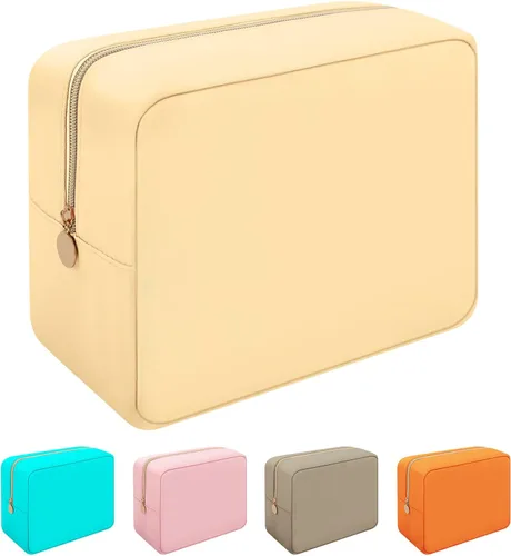 Iqimott Bolsa Grande de Maquillaje de Nylon, Neceser de Viaje, Bolsa Grande de Cosméticos Preppy, Organizador de Maquillaje de Nylon, Bolsa de Rosa