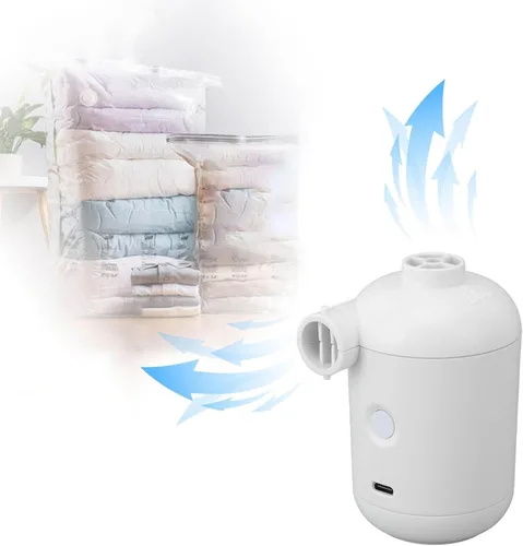 Miniatura 3 de Bomba de aire portátil para inflables con 4 boquillas, bomba pequeña de inflado rápido, mini bomba de aire eléctrica para bolsas de almacenamiento