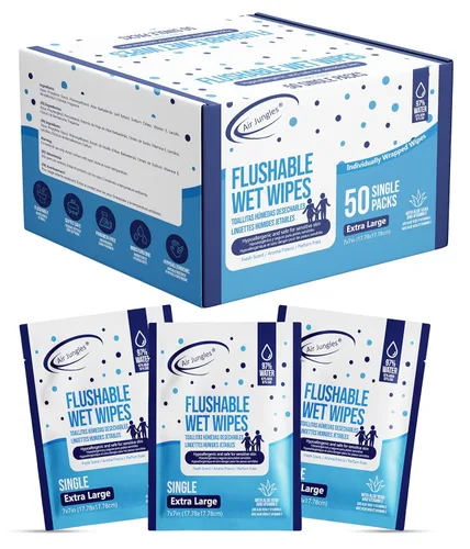Air Jungles Toallitas desechables de tamaño de viaje envueltas individualmente, 50 unidades, toallitas para glúteos con aloe vera y vitamina E,