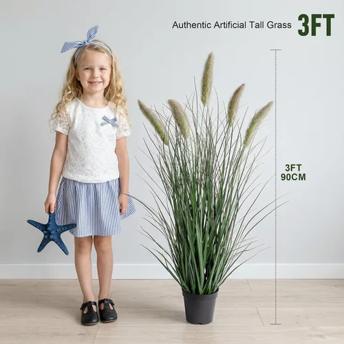 Miniatura 3 de Ttranewsoo Plantas artificiales de hierba de junco para interiores, planta de hierba de cola de gata, planta artificial al aire libre, hierba falsa