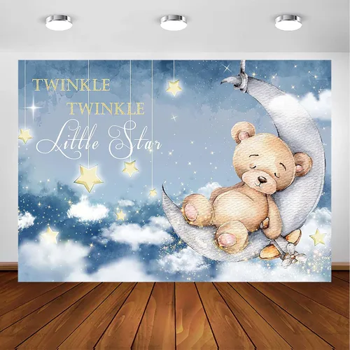 Avezano Twinkle Twinkle Little Star - Telón de fondo para baby shower, luna azul profundo, estrellas y decoración de fiesta de baby shower, para