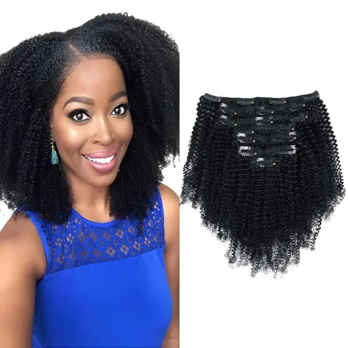 Miniatura 12 de Sassina Extensiones de Cabello Humano Rizado Afro Grueso Real con Clip 3B 4A Color Natural Invisible Sin Costuras Remi Clip Para Mujeres