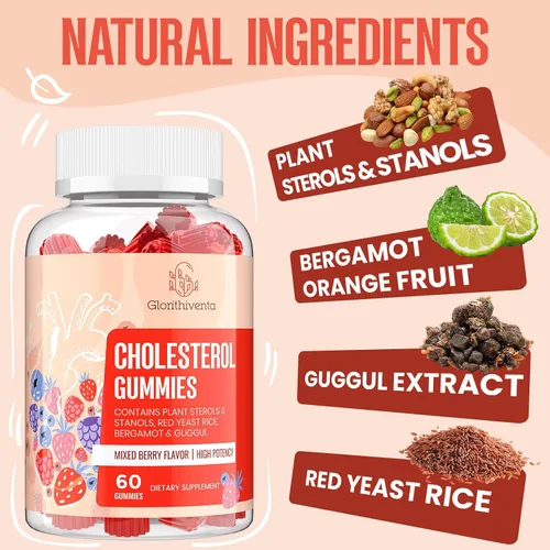 Miniatura 3 de Suplemento para el colesterol con esteroles vegetales y estanoles, guggul, extracto de naranja bergamota, arroz de levadura roja, gomitas