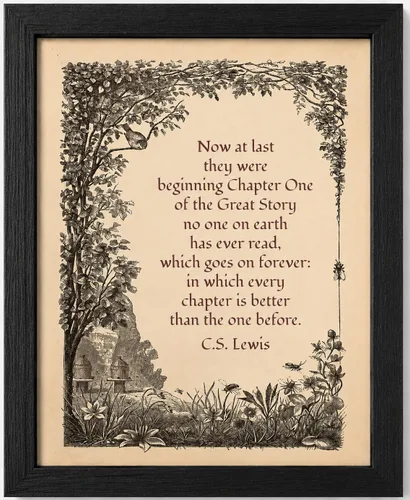 Now At Last - Arte de pared con cita inspiradora de C.S. Lewis, decoración motivacional vintage, impresión de dibujo retro para sala de estar,