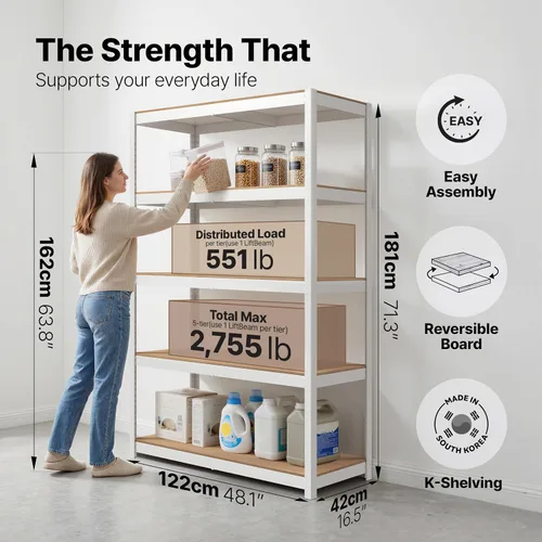 Miniatura 2 de HOMEDANT House Unidad de Estantería de Metal Laminado de 5 Niveles Estante de Almacenamiento Ajustable Rack Utilitario Estantes de Servicio Pesado