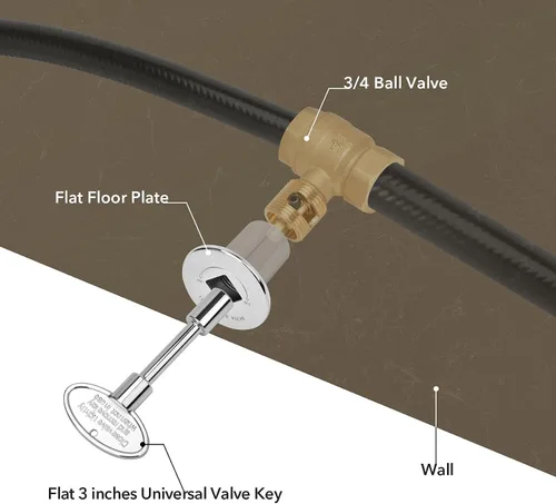 Miniatura 6 de Skyflame Kit de válvula de llave de gas recta de 3/4 pulgadas para chimenea con brida, llave de 3 pulgadas y 8 pulgadas, cromada