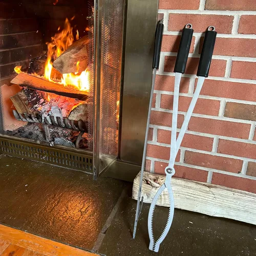 Miniatura 2 de Juego de pinzas de leña de 28 pulgadas, pinzas de acero inoxidable para póquer de fuego y chimenea, juego de pinzas para fogata al aire libre