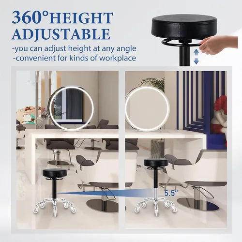 Miniatura 3 de Silla redonda giratoria con ruedas, acolchado grueso y resistente, taburete ajustable con ruedas para médico (negro)