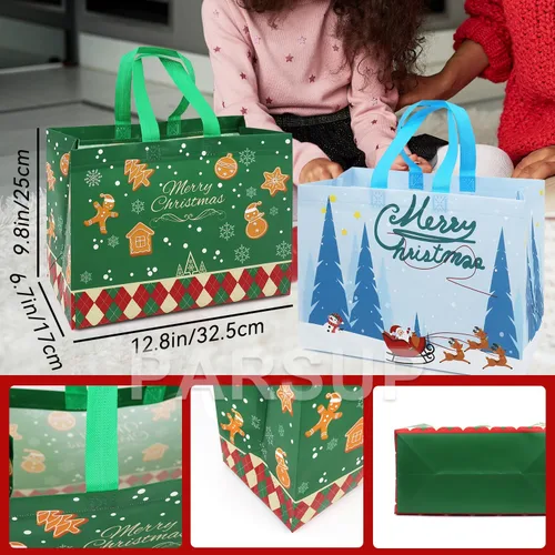 Miniatura 5 de PARSUP 32 bolsas de regalo de Navidad con asas, bolsas de varios tamaños para golosinas, bolsas de Navidad no tejidas para envolver regalos