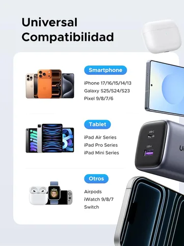 Miniatura 8 de UGREEN Cargador USB C de 35 W para iPhone 17 de carga rápida, Nexode 2 puertos GaN plegable PPS compacto y rápido bloque de cargador de pared