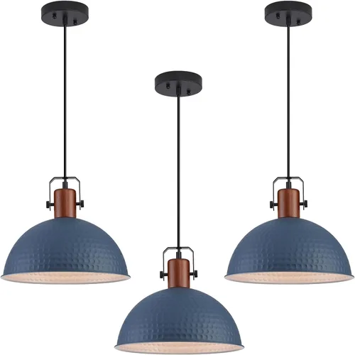 Luces Colgantes Azules de 12 Pulgadas Martilladas Mate, Luces Colgantes para Isla de Cocina Estilo Industrial Granja, Altura Ajustable, Lámparas