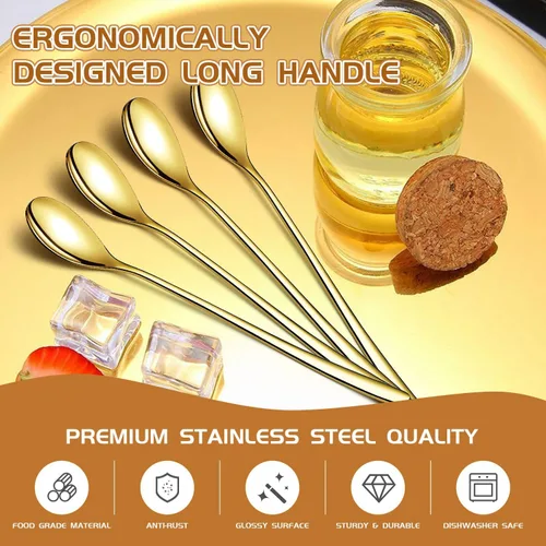 Miniatura 3 de Cuchara de mango largo de 9.5 pulgadas, cucharas de crema helada, cucharas de té, agitadores de café, cuchara de hielo, cucharas de cóctel de acero