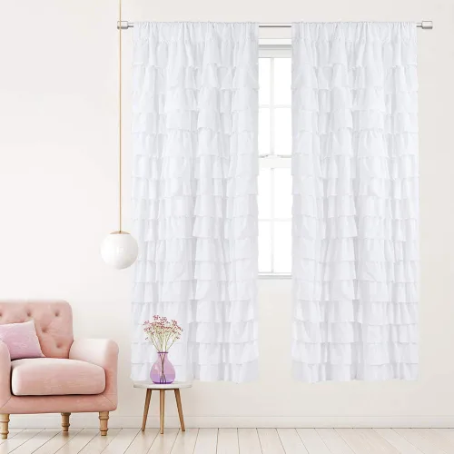 Miniatura 18 de Black Ruffle Curtains 2 Panels, 12-Layer Ruffled Window Panels, Light Filtering Shabby Chic Farmhouse Drapes for Bedroom Dorm Bathroom, Rod Pocket