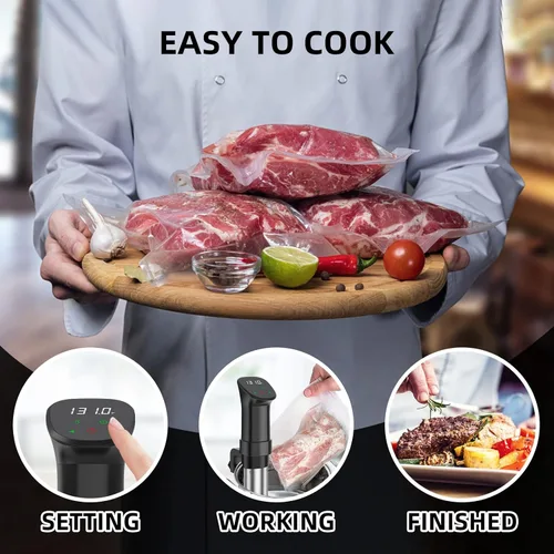 Miniatura 7 de Máquina Sous Vide - Cocinador Suvee - Kit Sous Vide Rocyis con Tapa, Recetas - Circulador de Inmersión de Calentamiento Rápido de 1000W / Negro