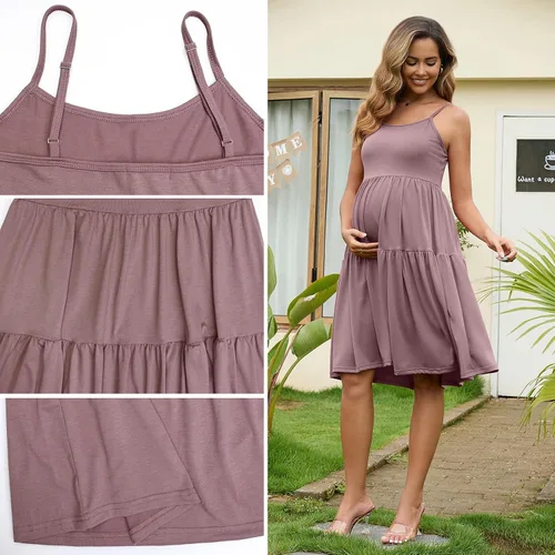 Miniatura 20 de GINKANA Vestido de maternidad sin mangas para mujer, con tirantes ajustables, vestido casual de verano para uso diario o baby shower