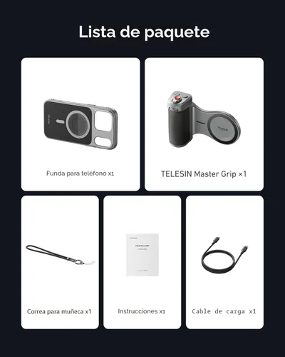 Miniatura 9 de TELESIN Kit de Agarre Magnético Master para iPhone 17 Pro Max, Kit de Agarre de Cámara de Teléfono Powergrip con Batería Integrada de 3200mAh