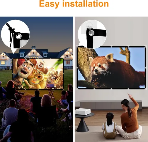 Miniatura 4 de Pantalla de proyector al aire libre Película de 100 pulgadas: Pantallas de proyección portátiles 4K HD Plegable Interior Colgante Pared Anti-Crease