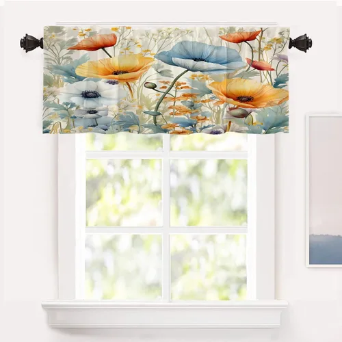 Miniatura 76 de Shrahala Cortinas de hojas de arce otoñales para ventanas de cocina, hojas rojas ardientes, fondo marrón, paneles de cortina de ventana de poliéster