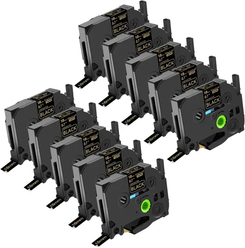 Miniatura 12 de NineLeaf Paquete de 10 cintas compatibles con Brother TZe-334 TZe334 TZ-334 TZ334 de 0.472 in, 1/2 pulgadas, 0.47 pulgadas, oro sobre negro, trabajo