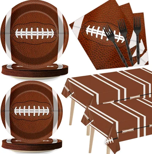 Kit de vajilla de fiesta de fútbol para 24 invitados, decoración de fiesta de cumpleaños, suministros de mesa de rugby para niños, incluye platos,
