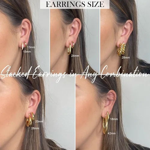 Miniatura 3 de 9 pares de aretes de aro de oro para mujer, chapados en oro de 14 quilates, ligeros, gruesos, trenzados, para regalo, Latón, No es una piedra