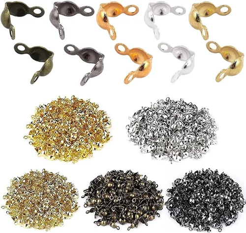 Miniatura 10 de 500 piezas de extremos de calotte plateados cubiertas de nudos para hacer pulseras DIY de joyería, puntas de cuentas abiertas con placa metálica