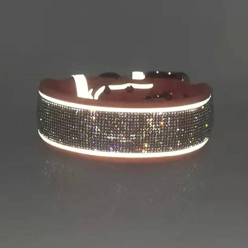 Miniatura 6 de Collar para perro con diamantes de imitación, deslumbrante y brillante ante suave, collar de perro grande reflectante con cristales para perros Negro