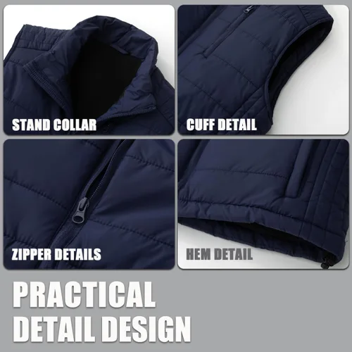 Miniatura 22 de Msmsse Chalecos de invierno para hombre, con forro polar, acolchado, casual, sin mangas