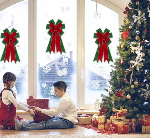 Miniatura 4 de 2 rollos de cintas de terciopelo rojo y verde de Navidad de 2.5 pulgadas x 5 yardas para manualidades, cinta de borde con alambre de Navidad