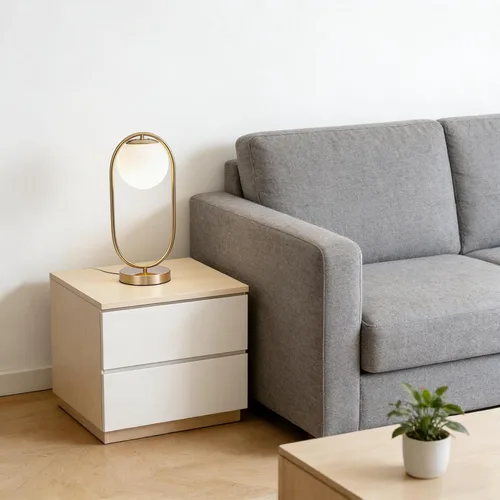 Miniatura 6 de Lámpara de mesa moderna de mediados de siglo con pantalla de vidrio blanco, lámpara de mesa pequeña dorada para mesita de noche, dormitorio, sala