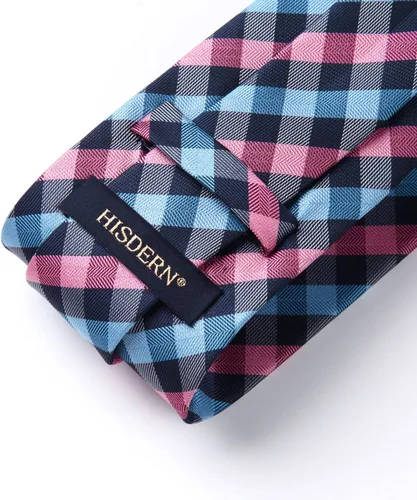 Miniatura 26 de HISDERN Conjunto de corbata a cuadros a cuadros pañuelo tejido clásico formal para hombre corbata y bolsillo cuadrado