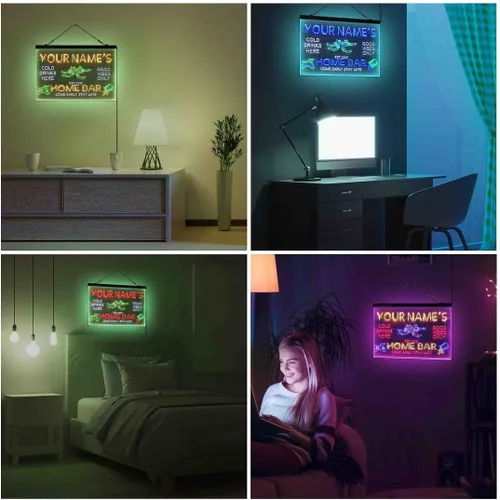 Miniatura 4 de Letrero de luz de neón LED tricolor para fiesta de cerveza, bar, personalizable, nombre, fecha, texto y cita, fuente verde y rojo y amarillo, 13 x