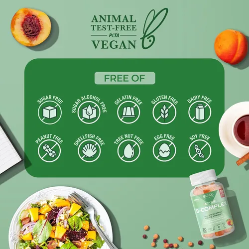 Miniatura 9 de SUKU - Gomitas de complejo de vitamina B con vitamina C – Suplemento de gomitas de complejo vegano de 8 vitaminas B sin azúcar aumenta el desarrollo