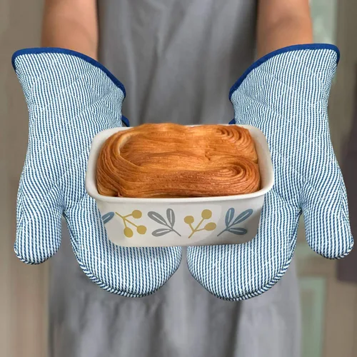 Miniatura 7 de 1 par de guantes de horno teñidos de hilo 100% algodón, resistentes al calor, guantes de 470 grados, para hombres y mujeres, para cocinar, hornear