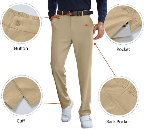 Miniatura 3 de JMIERR Pantalones de golf para hombre, elásticos, ajustados, para correr, viajes, trabajo, pantalones de vestir chinos para hombre