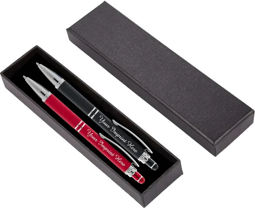 Miniatura 8 de ExpressDesigns™ - Set de regalo de bolígrafos personalizados - Paquete de 2 bolígrafos de metal suave al tacto con caja de regalo - Bolígrafo