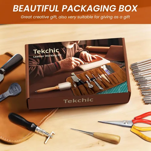Miniatura 7 de Herramientas de trabajo de cuero Kit de manualidades para tallar, estampado, costura, punzonado, corte con bolsa de almacenamiento, kit profesional